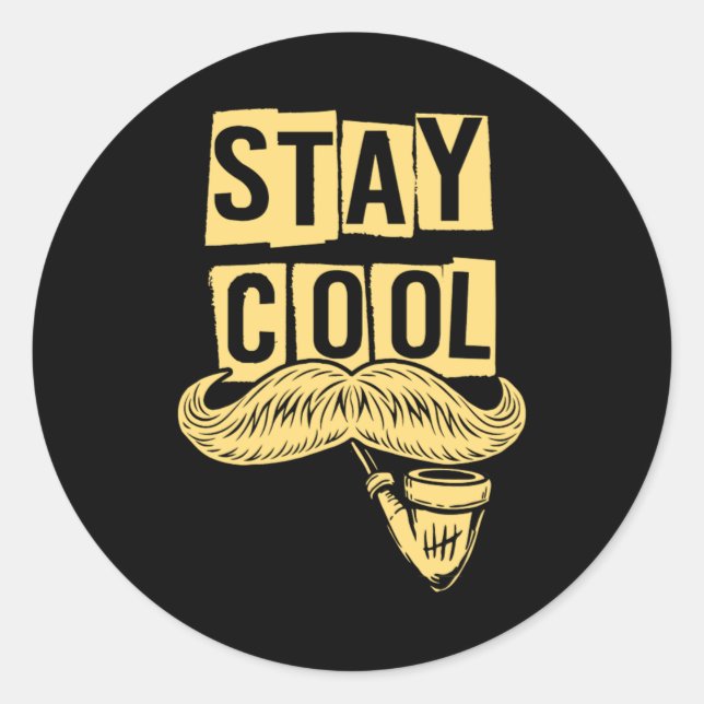 Stay Cool Hipster Pipe Smoker Bearded Mustache Gif Classic Round Sticker (Front)