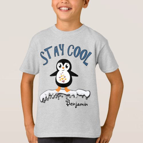 Stay Cool Penguin On the Ice Cute Boys T_Shirt