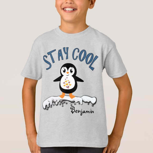 Stay Cool Penguin On the Ice Cute Boys T-Shirt (Front)