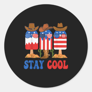 Stay Cool Popsicle Boys Men 4th July American Flag Classic Round Sticker