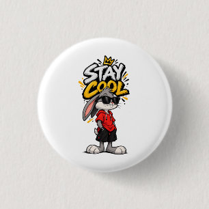 Stay Cool Street Style Rabbit Graphic – Funny Urba Button