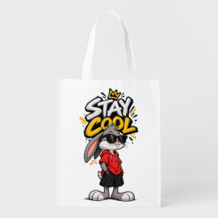 Stay Cool Street Style Rabbit Graphic – Funny Urba Grocery Bag