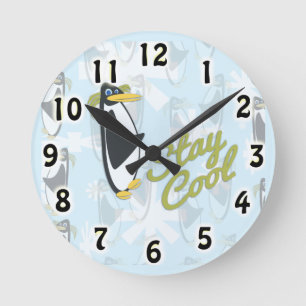 Stay Cool Time Penguin Pal Cute Bird Cartoon Round Clock