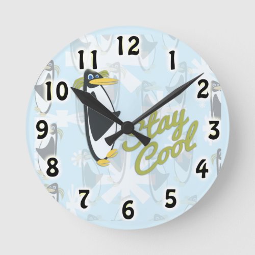 Stay Cool Time Penguin Pal Cute Bird Cartoon Round Clock