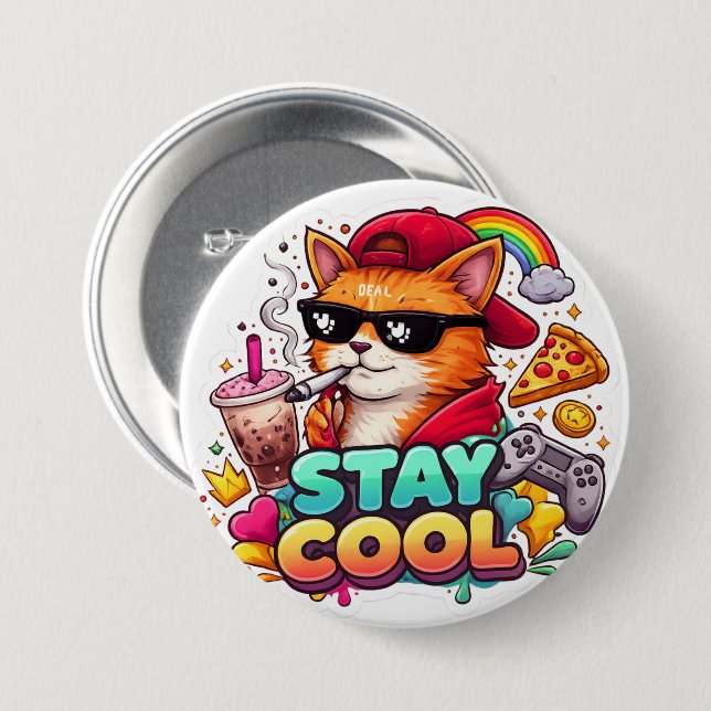Stay Cool Vibes – Chill Cat Streetwear  Button (Front & Back)