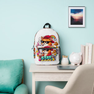 Stay Cool Vibes – Chill Cat Streetwear Printed Backpack