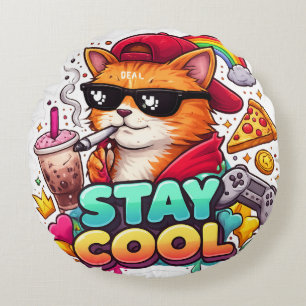 Stay Cool Vibes – Chill Cat Streetwear  Round Pillow