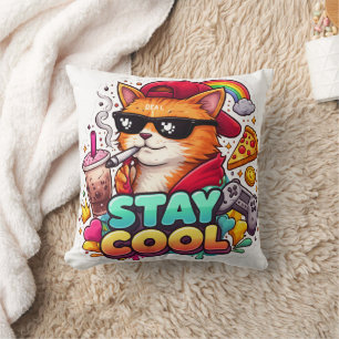 Stay Cool Vibes – Chill Cat Streetwear  Throw Pillow