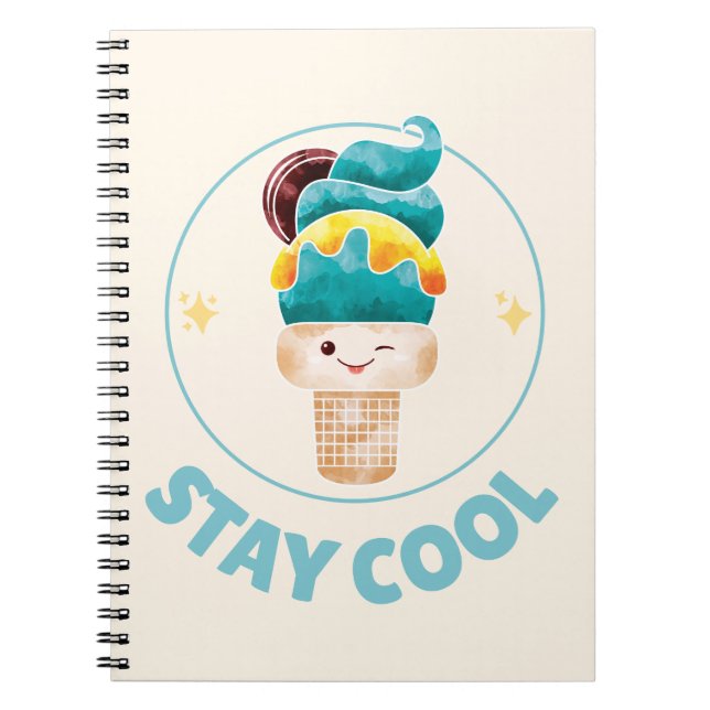 Stay Cool Watercolor Ice Cream Cone Pastel Notebook (Front)