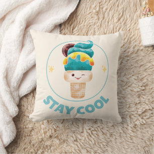 Stay Cool Watercolor Ice Cream Cone Pastel Throw Pillow