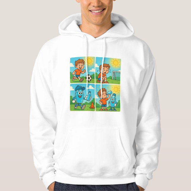 Stay Cool with AQUNY – Hydration Hero Soccer Comic Hoodie (Front)