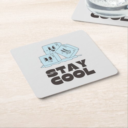 Stay Cool with Ice Cubes Funny Square Paper Coaster