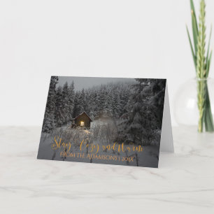 Stay Cozy And Warm Log Cabin in Snow Photo Holiday Card