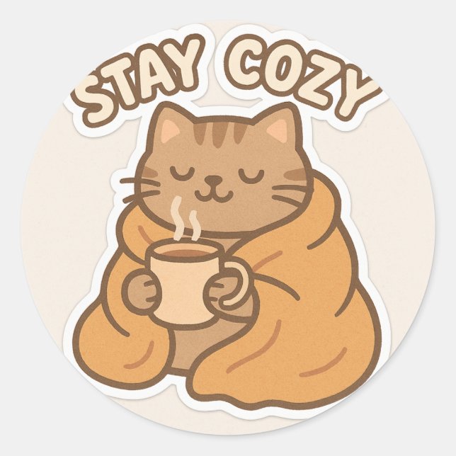 Stay Cozy Cat Sticker – Warm and Fuzzy Design (Front)