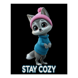 Stay Cozy Cute Winter Fox adorable Cold Weather An Poster