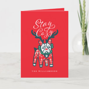 Stay Cozy   French Bulldog Reindeer Christmas Holiday Card