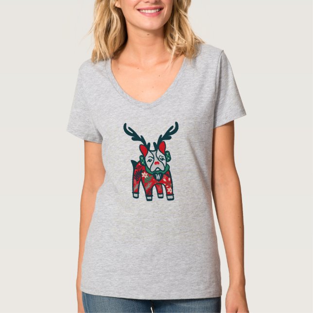 Stay Cozy | French Bulldog Reindeer Christmas T-Shirt (Front)