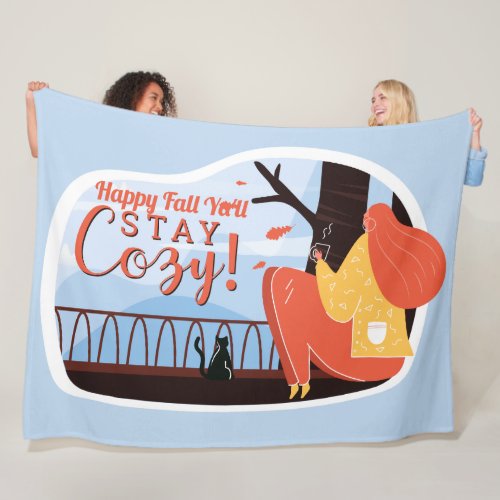 Stay Cozy Hygge Autumn Fall FolkArt Decor ADD NAME Fleece Blanket