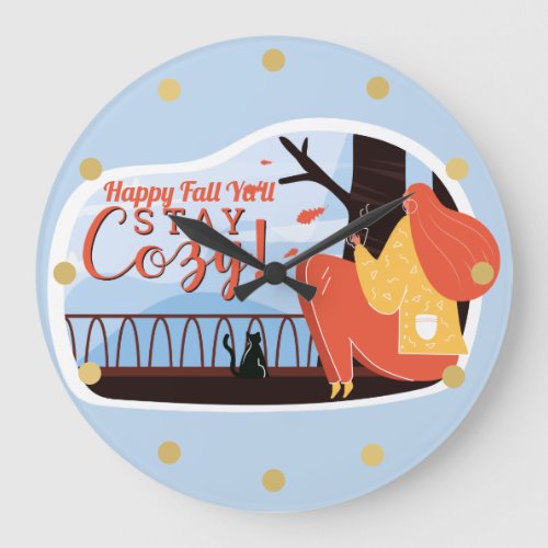 Stay Cozy Hygge Autumn Fall FolkArt Decor ADD NAME Large Clock