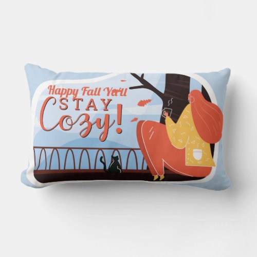 Stay Cozy Hygge Autumn Fall FolkArt Decor ADD NAME Lumbar Pillow