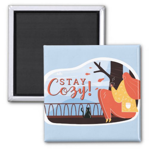 Stay Cozy Hygge Autumn Fall FolkArt Decor ADD NAME Magnet