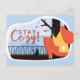 Stay Cozy Hygge Autumn Fall FolkArt Decor ADD NAME Postcard