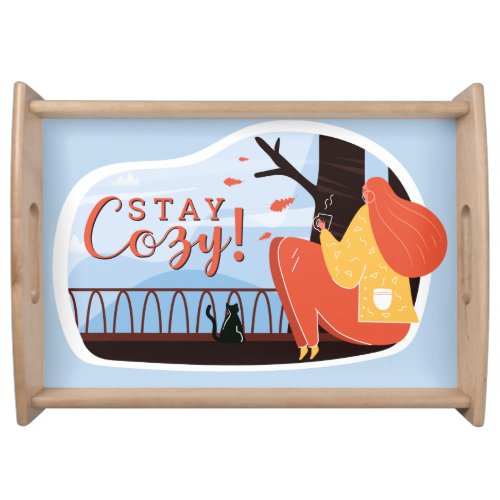 Stay Cozy Hygge Autumn Fall FolkArt Decor ADD NAME Serving Tray