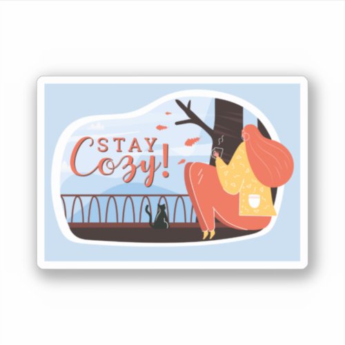 Stay Cozy Hygge Autumn Fall FolkArt Decor ADD NAME Sticker