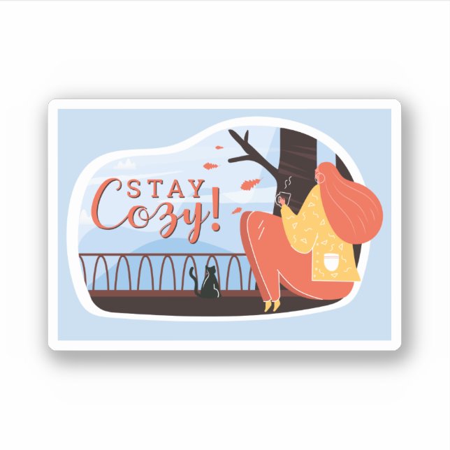 Stay Cozy Hygge Autumn Fall FolkArt Decor ADD NAME Sticker (Front)
