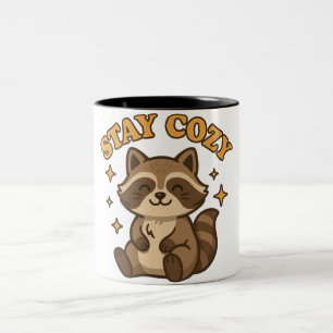 Stay Cozy Kawaii Animal Illustration Two-Tone Coffee Mug