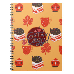 Stay Cozy Monogrammed HYGGE Scandinavian Folk Cat Notebook