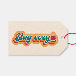 Stay Cozy Mug of Coffee or Hot Cocoa, Retro Style Gift Tags
