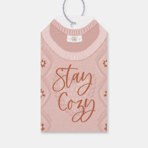 Stay Cozy Pink Winter Sweater Monogram Family Gift Tags