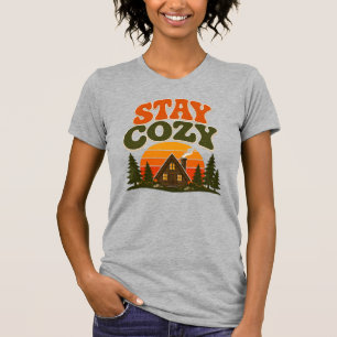 Stay Cozy Retro Cabin Sunset Vintage Design T-Shirt