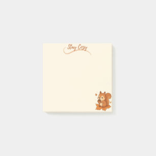 Stay Cozy Squirrel with Acorn – Beige Autumn Post-it Notes