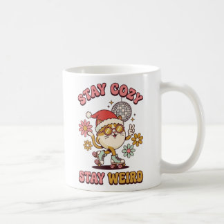 Stay Cozy Stay Weird 70s Retro Groovy Cat Roller Coffee Mug
