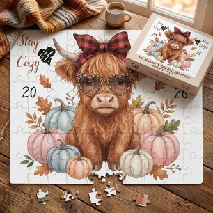 Stay Cozy Stay Wild Autumn Highland Cow Jigsaw Puzzle