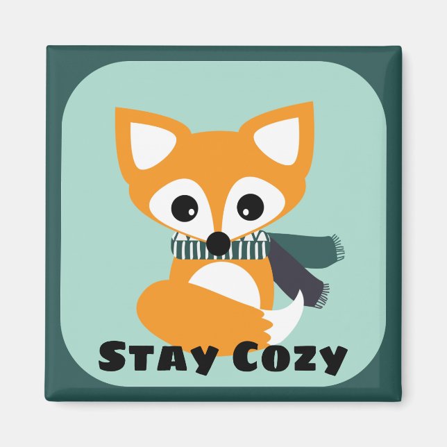Stay Cozy Winter Fox 2 Inch Square Magnet (Front)