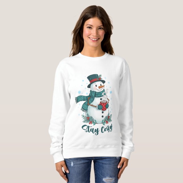 Stay Cozy Winter Snowman With Hot Cocoa Sweatshirt (Front Full)