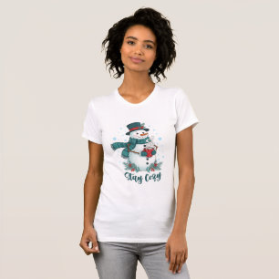 Stay Cozy Winter Snowman With Hot Cocoa T-Shirt