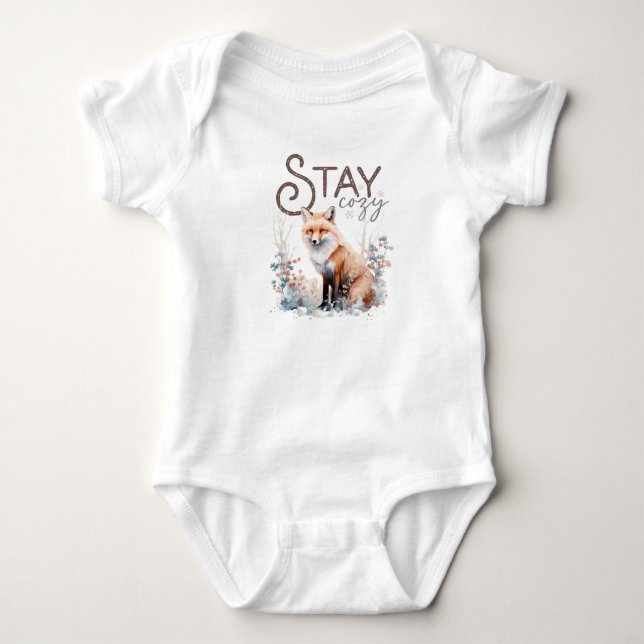 Stay Cozy Woodland Fox Christmas Baby Bodysuit (Front)