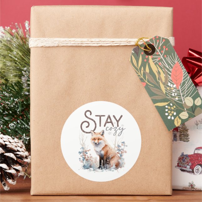 Stay Cozy Woodland Fox Christmas Classic Round Sticker (Holiday)