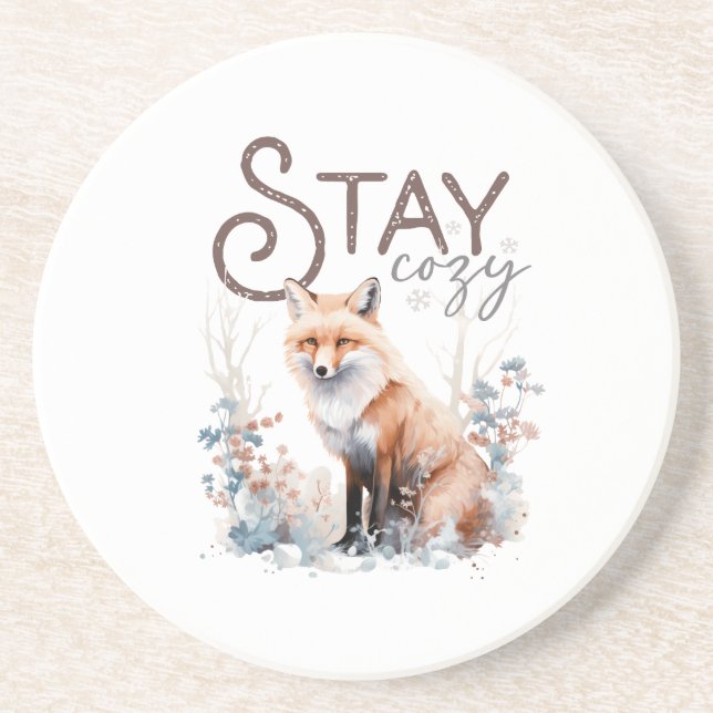 Stay Cozy Woodland Fox Christmas Coaster (Front)