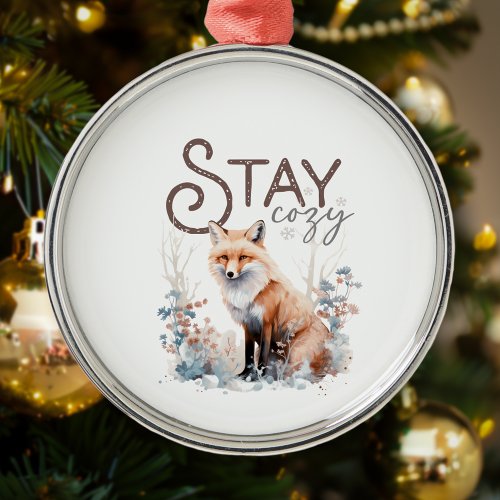 Stay Cozy Woodland Fox Christmas Metal Ornament