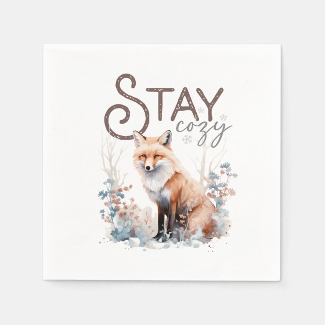 Stay Cozy Woodland Fox Christmas Napkins (Front)