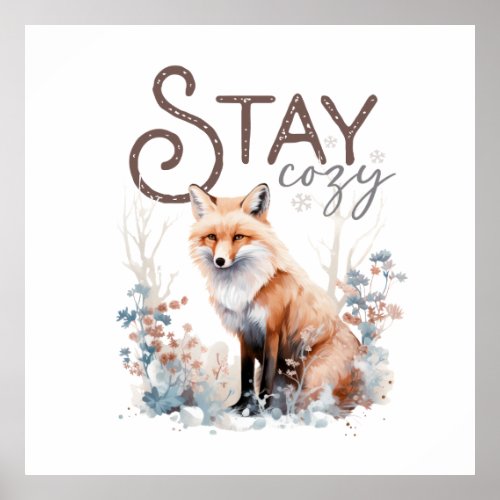 Stay Cozy Woodland Fox Christmas Poster