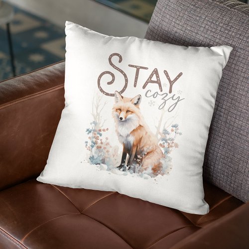 Stay Cozy Woodland Fox Christmas Throw Pillow