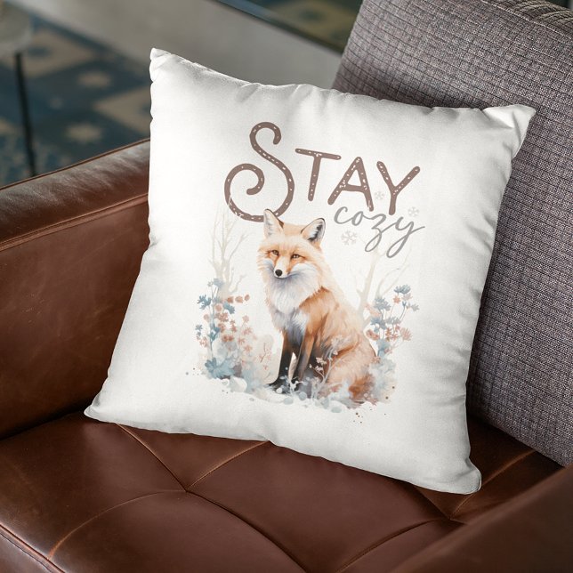 Stay Cozy Woodland Fox Christmas Throw Pillow (Creator Uploaded)