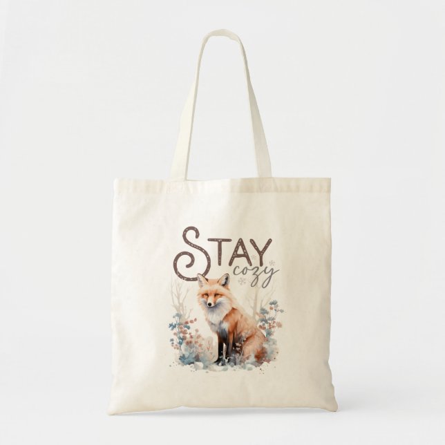 Stay Cozy Woodland Fox Christmas Tote Bag (Front)