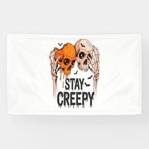 Stay Creepy PNG, Retro Skull Halloween Banner